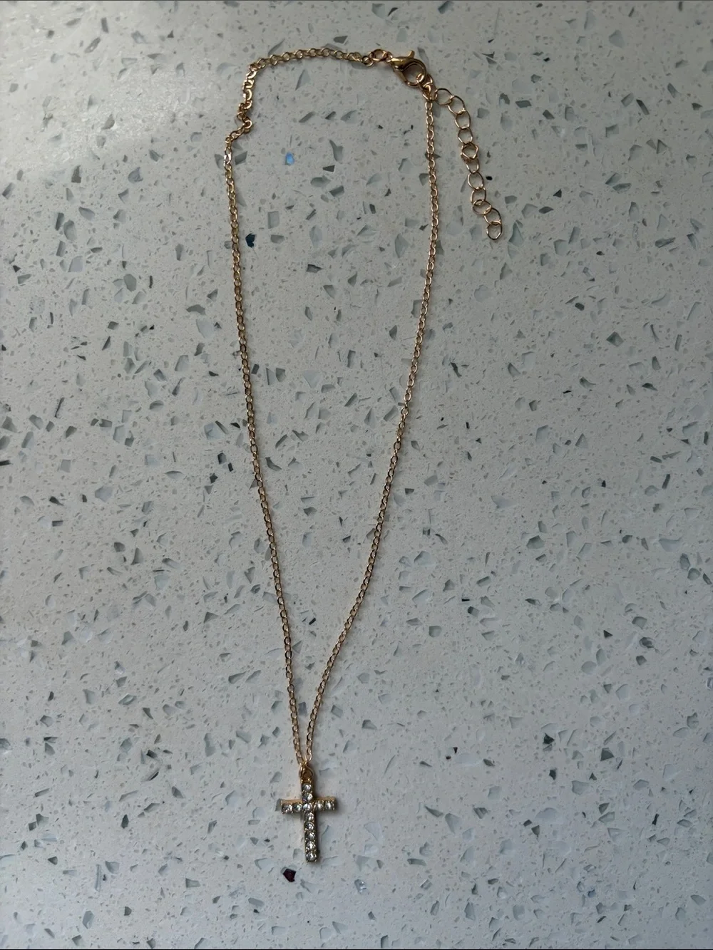 Jesús is King Reversible Gold Cross Pendant Necklace with Clear Stones
